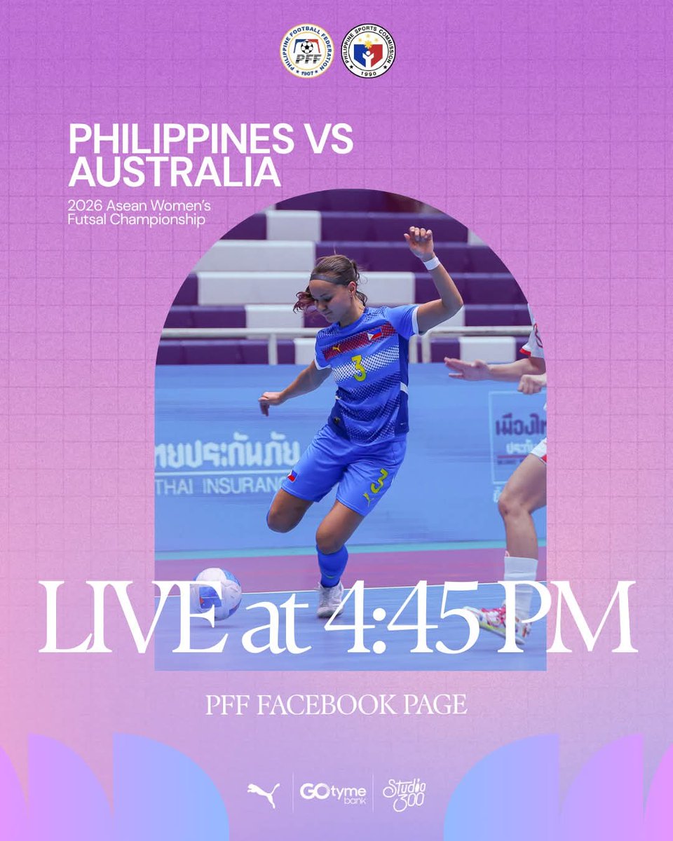 phwomensfutsal's tweet photo. Game 3 is HERE and the #Filipina5 need you now more than ever! Watch them LIVE at 4:45PM as they face Australia! πΊβ½π΅π
Laban, Filipina5! πͺπ₯
#SAMASAMA https://t.co/SNSyNrm90i