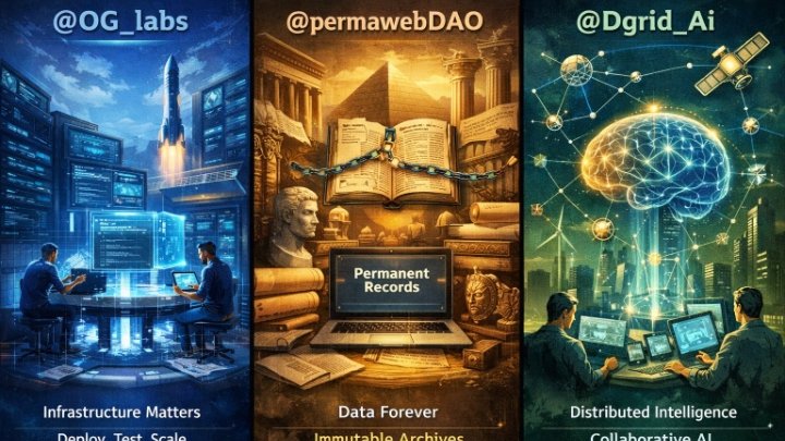 MAJORONYEMA's tweet photo. PermacastApp demonstrates that decentralized storage is not just about data, but about preserving culture in a tamper-resistant format. By making content durable and verifiable, it strengthens trust between creators and audiences. OG_Labs advances the technical substrate required to support such applications at scale, focusing on modularity and performance optimization for next-generation Web3 systems. @xmaquina  pioneers the integration of robotics and AI into decentralized coordination frameworks, turning machines into economic actors rather than passive tools. $DEUS provides the programmable liquidity and alignment mechanisms that bind these layers together, while Dgrid_ai decentralizes computational intelligence to avoid concentration risk. When viewed collectively, these projects outline a credible path toward a decentralized digital economy where media, infrastructure, machine intelligence, and tokenized incentives co-evolve instead of competing for narrative dominance.