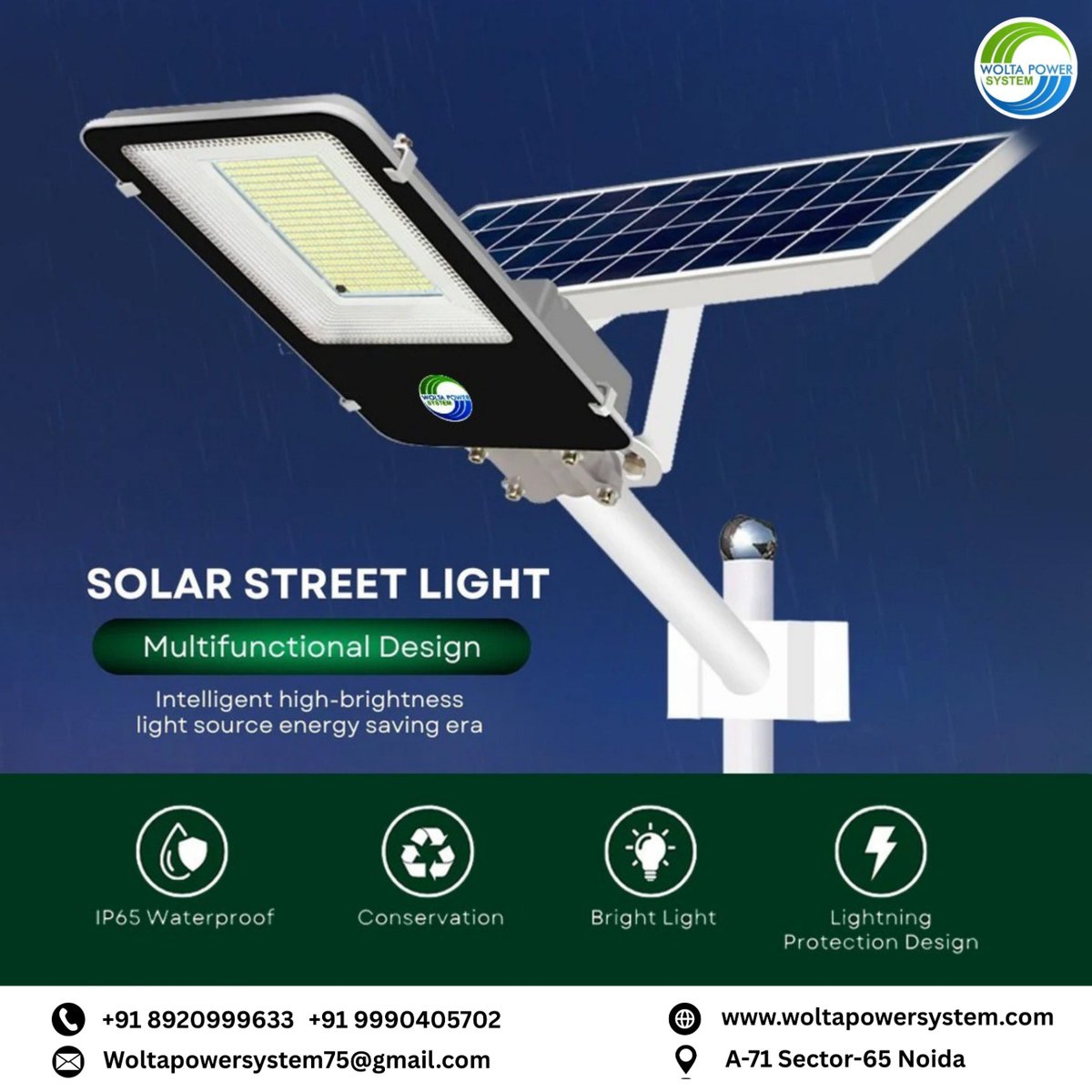 PowerWolta's tweet image. SOLAR STREET LIGHT – Multifunctional Design
Upgrade to smart &amp;amp; energy-saving lighting solutions!
 
 High Brightness LED
 Lightning Protection Design
 Long Life &amp;amp; Low Maintenance

 +91 9990405702

woltapowersystem.com
A-71 Sector-65, Noida
#SolarStreetLight #WoltaPowerSystem