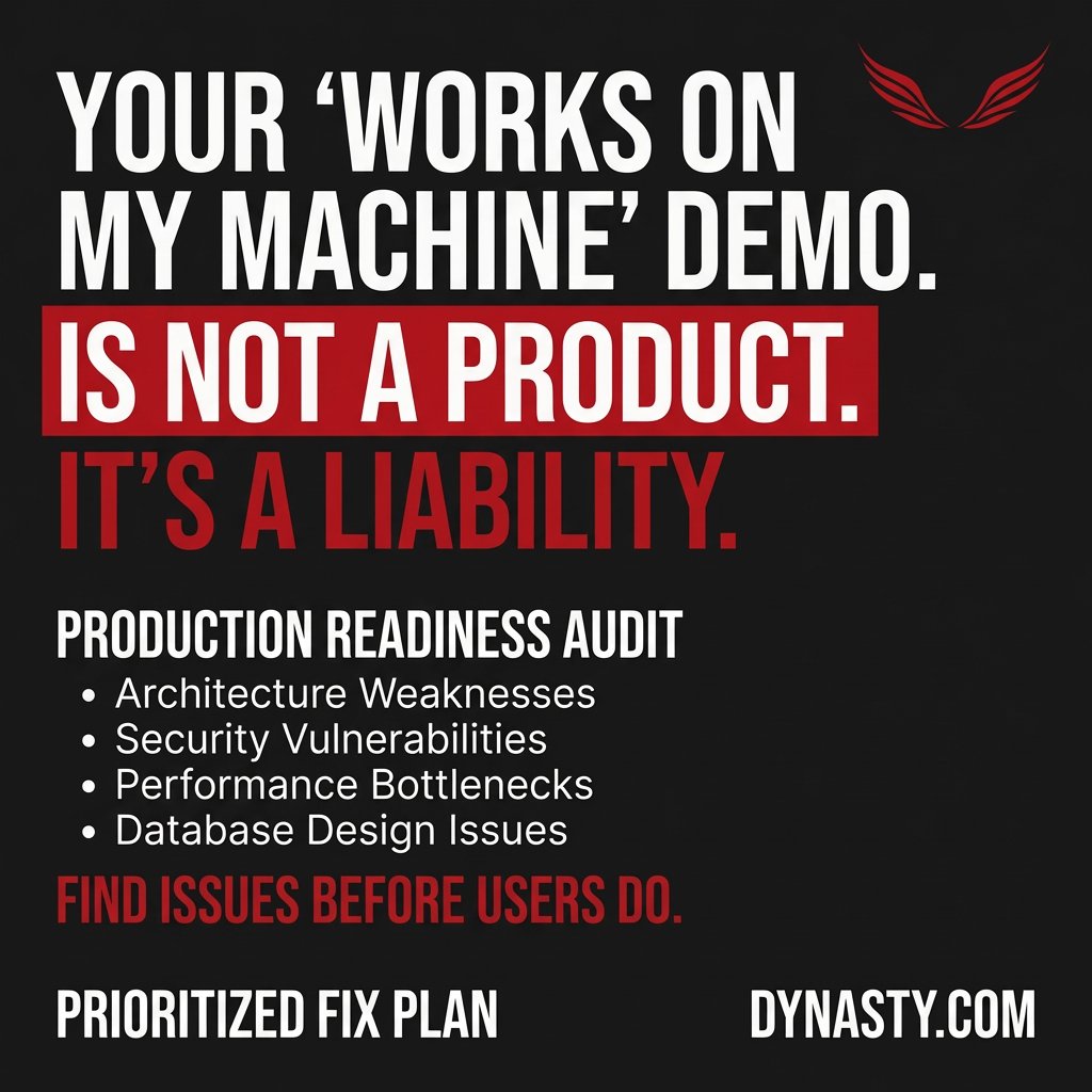 dynasty_devs's tweet photo. Your demo worked perfectly. Then real users showed up.

Edge cases. Concurrent sessions. Unexpected inputs.

The gap between "it works" and "it scales" is where most products die.

We build for what comes after the demo. Let's talk.

#SaaS #ProductDevelopment #StartupLife https://t.co/F1xtgWv5s6