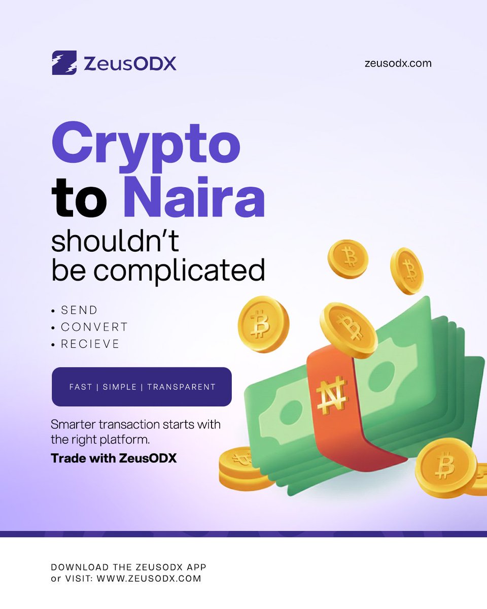 zeusodx's tweet photo. Crypto to Naira shouldn’t be complicated.
Send. Convert. Receive fast, simple, and transparent.
Smarter transactions start with the right platform: ZeusODX.
📲 Download ZeusODX today to begin
#ZeusODX #CryptoToNaira #FastTransactions #DigitalFinance #TradeSmart #NaijaCrypto https://t.co/Jl8f1QOy4m