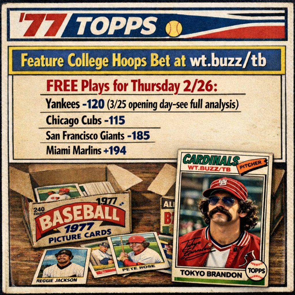 Tokyo_Brandon's tweet image. 🔥I have a free play in the Cal Poly vs USC baseball game AND MLB opening day free bet Yankees/Giants at:
🔗wagertalk.com/profile/tokyo-…

#downloads #yankees #sfgiants #trending #trendingnow #openingday #dailytb #77topps @WagerTalk