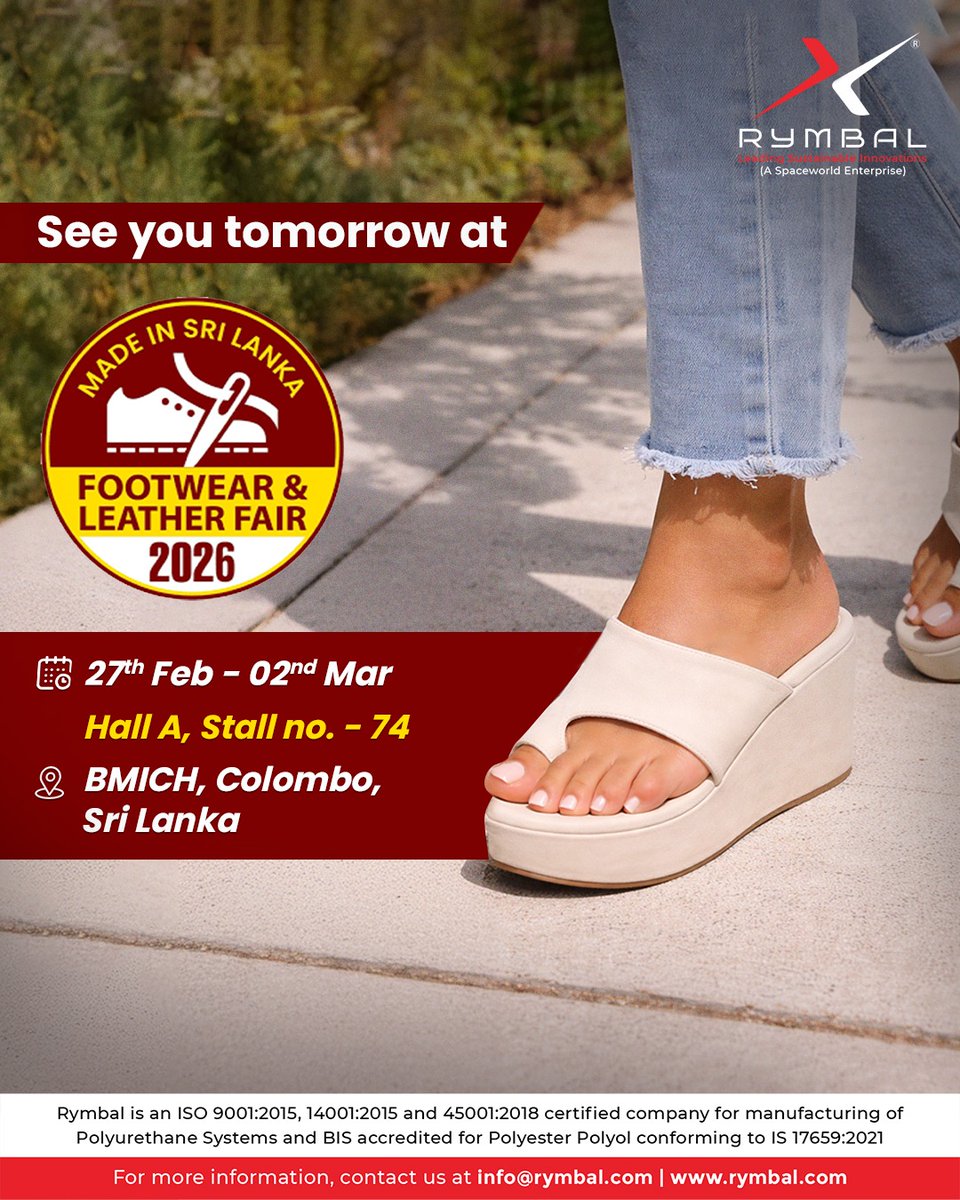 RYMBAL12973's tweet photo. 𝐒𝐞𝐞 𝐘𝐨𝐮 𝐓𝐨𝐦𝐨𝐫𝐫𝐨𝐰! Rymbal is ready to be part of the 𝐒𝐫𝐢 𝐋𝐚𝐧𝐤𝐚 𝐅𝐨𝐨𝐭𝐰𝐞𝐚𝐫 &amp; 𝐋𝐞𝐚𝐭𝐡𝐞𝐫 𝐅𝐚𝐢𝐫 𝟐𝟎𝟐𝟔 𝐚𝐭 𝐁𝐌𝐈𝐂𝐇. 
📍 Hall A | Stall 74
📅 27 Feb – 02 Mar 2026 https://t.co/FDbMo5M4Y5