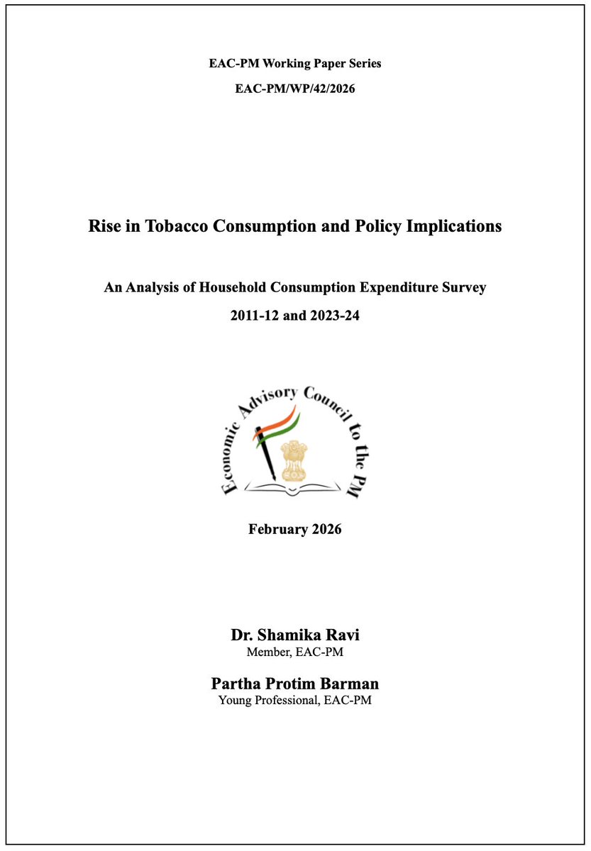 Partha_Protim05's tweet photo. I am glad to share our latest @EACtoPM  working paper titled "Rise in Tobacco Consumption and Policy Implications", co-authored with Dr. @ShamikaRavi, based on HCES data.
Stay tuned for key insights
Read full report here-  https://t.co/eUxhgLwZo4 https://t.co/2qLfzTxMdA