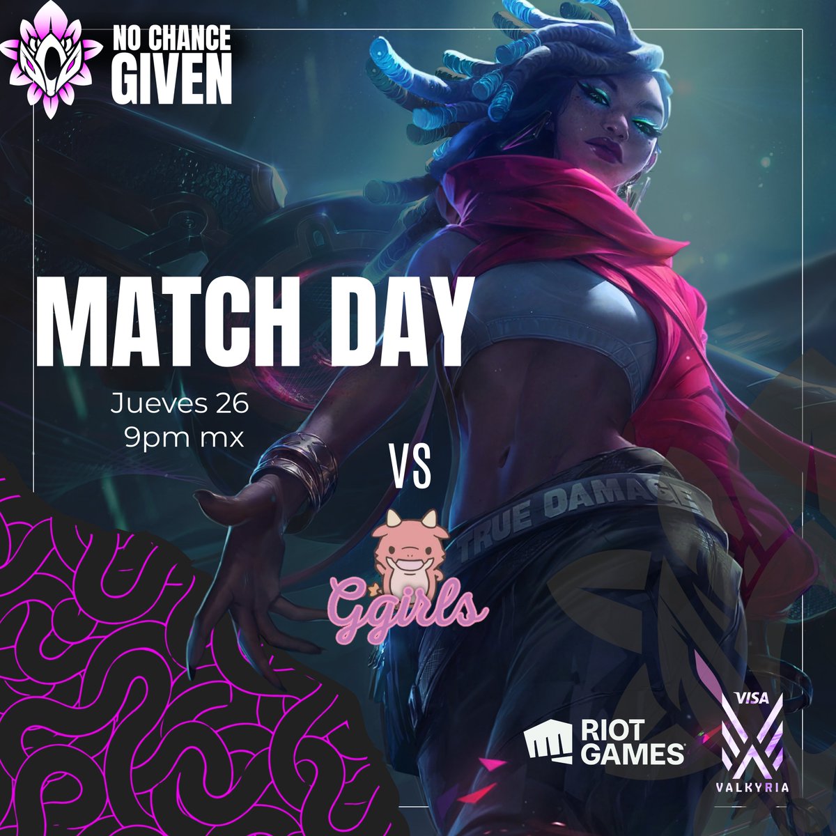 _NCGEsports's tweet photo. ¡Es hora de la acción! 🎮🔥

Hoy nos enfrentamos a GGirls en una partida que promete chispas. Las invocadoras ya están listas en la Grieta.

LET'S GOOOOOOOOOOO! ✨

#GONCG #NCGEsports #VVK #GamingCommunity #LeagueOfLegends #MatchDay https://t.co/0bY48sMUgX