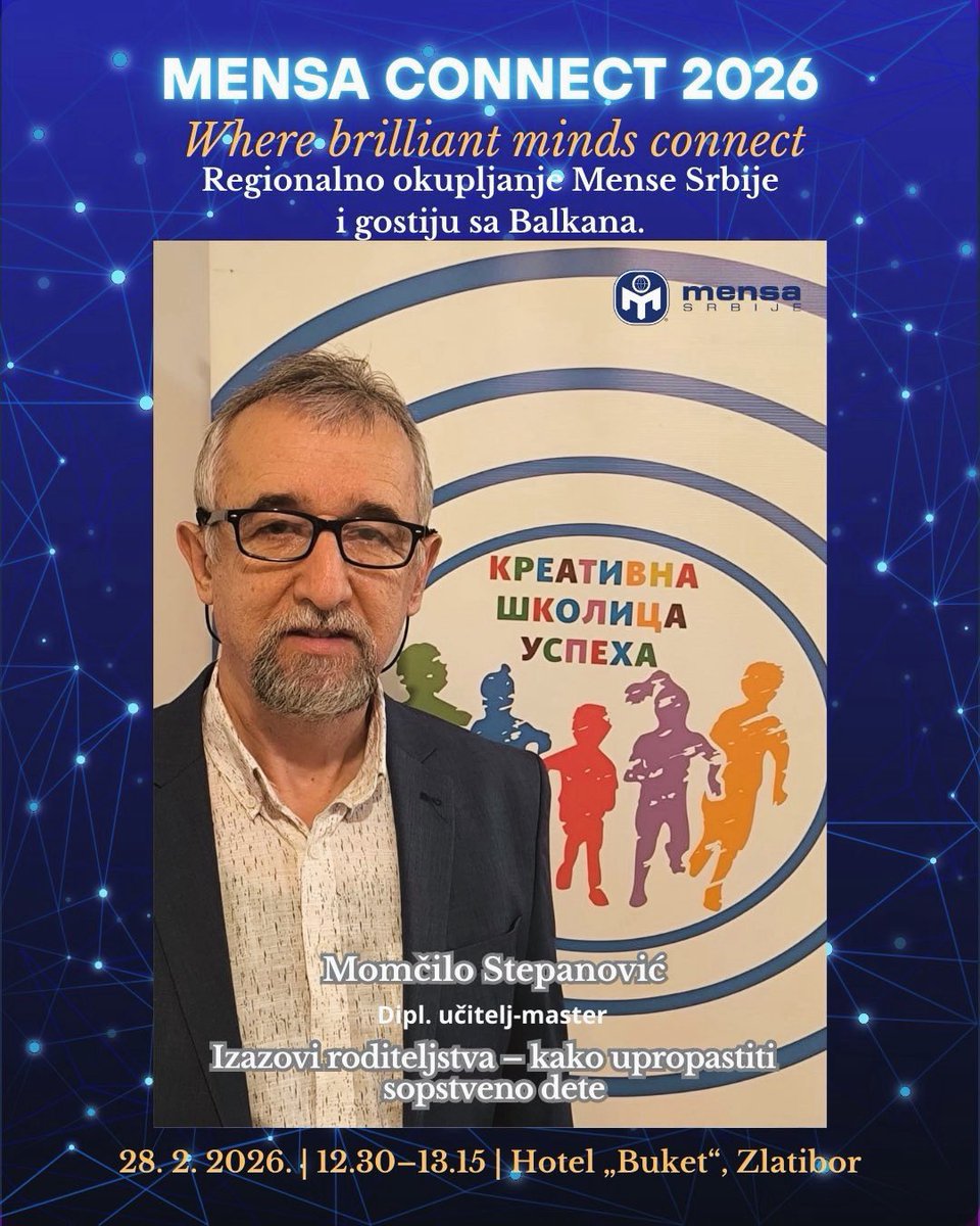 💥Mensa Connect 2026💥

Predavanje o izazovima roditeljstva će održati Momčilo Stepanović, dipl. učitelj–master, samostalni pedagoški savetnik, osnivač udruženja Kreativni učitelji. Član predsedništva Mense Srbije.

Vidimo se na Zlatiboru!