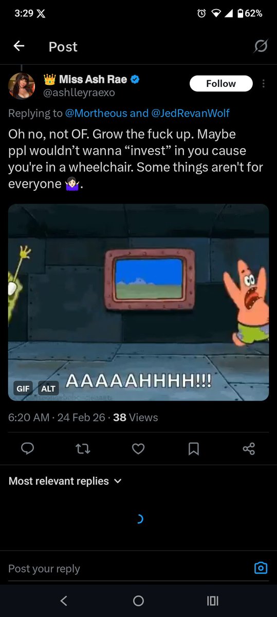 imagine being as unlikable as <a href="/ashlleyraexo/">👑 𝗠𝗶𝘀𝘀 𝗔𝘀𝗵 𝗥𝗮𝗲</a>. blaming people for being in a wheelchair while contributing nothing to society because her only talent is showing her butthole on the internet. As ugly as your personality is, Ashley, when you hit "the wall" you will have nothing.