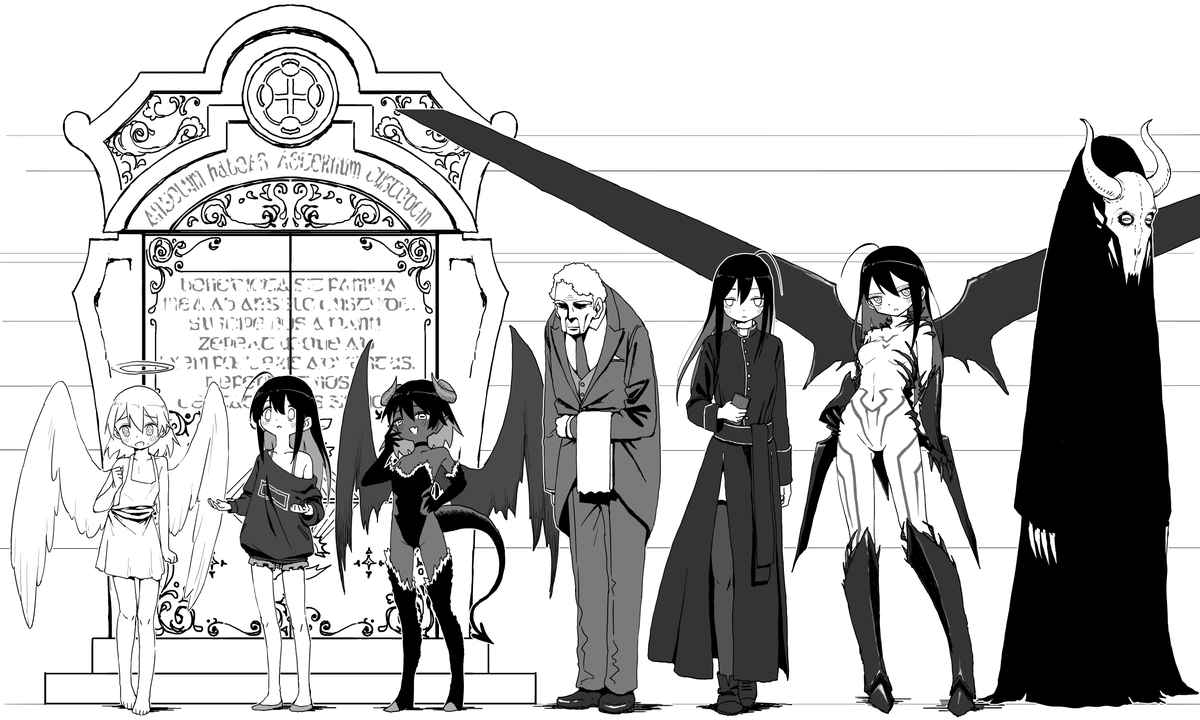 『エクソシストエンジェル』キャラ対比表。初期に描いたものなのでだいぶ絵が違う。