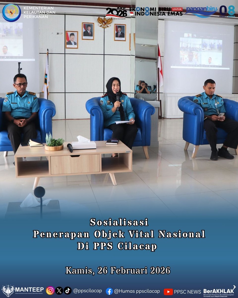 ppscilacap's tweet image. PPS Cilacap menyelenggarakan Sosialisasi Penerapan Objek Vital Nasional (Obvitnas) di PPS Cilacap, Kamis (26/2/2026).

#KKP2026GrowStronger #PanganBiru  #DJPTDisiplin #DJPTBerdedikasi #DJPTBerprestasi #ppscmanteep