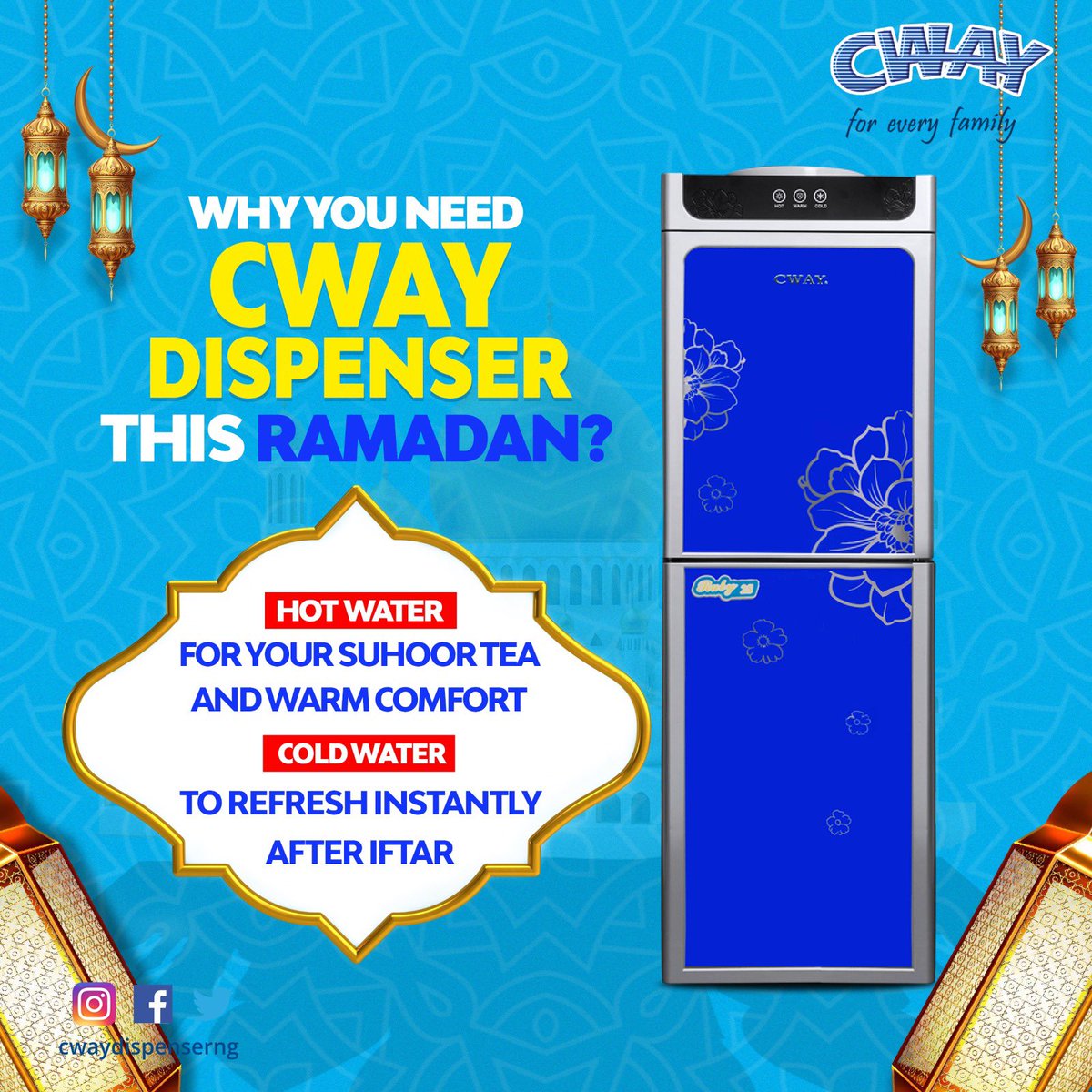 Why do you need a CWAY Dispenser this Ramadan? 🌙💧

For that calming Suhoor hot tea?☕🔥or the cold water that hits right after Iftar ?❄️💦

Whichever moment matters most, CWAY dispenser keeps you ready effortlessly. ✨

#CWAY
#ForEveryFamily