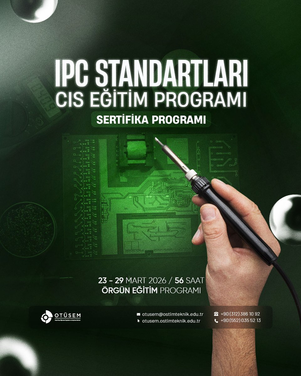 Eğitim Tarihi: 23-29 Mart 2026
Eğitim Süresi: 56 Saat (7 Gün)
Eğitim Zamanı: 09:00-17:00
Eğitim Yeri: OTÜSEM Derslikleri

Bilgi ve Kayıt
otusem.ostimteknik.edu.tr/course/list?q=…
0 552 035 52 13
