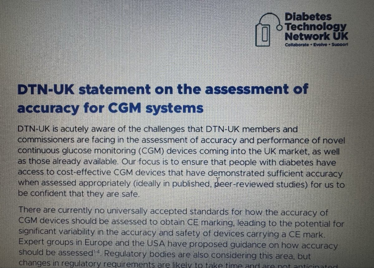 DTN_UK's tweet photo. DTN-UK position statement on how the accuracy of CGM systems should be assessed. Read our position regarding this important topic, to coincide with the recent update to the DSN Forum CGM comparison chart which can be found on the DSN Forum website. https://t.co/1PbBMspECI https://t.co/z4jKfC2jo8