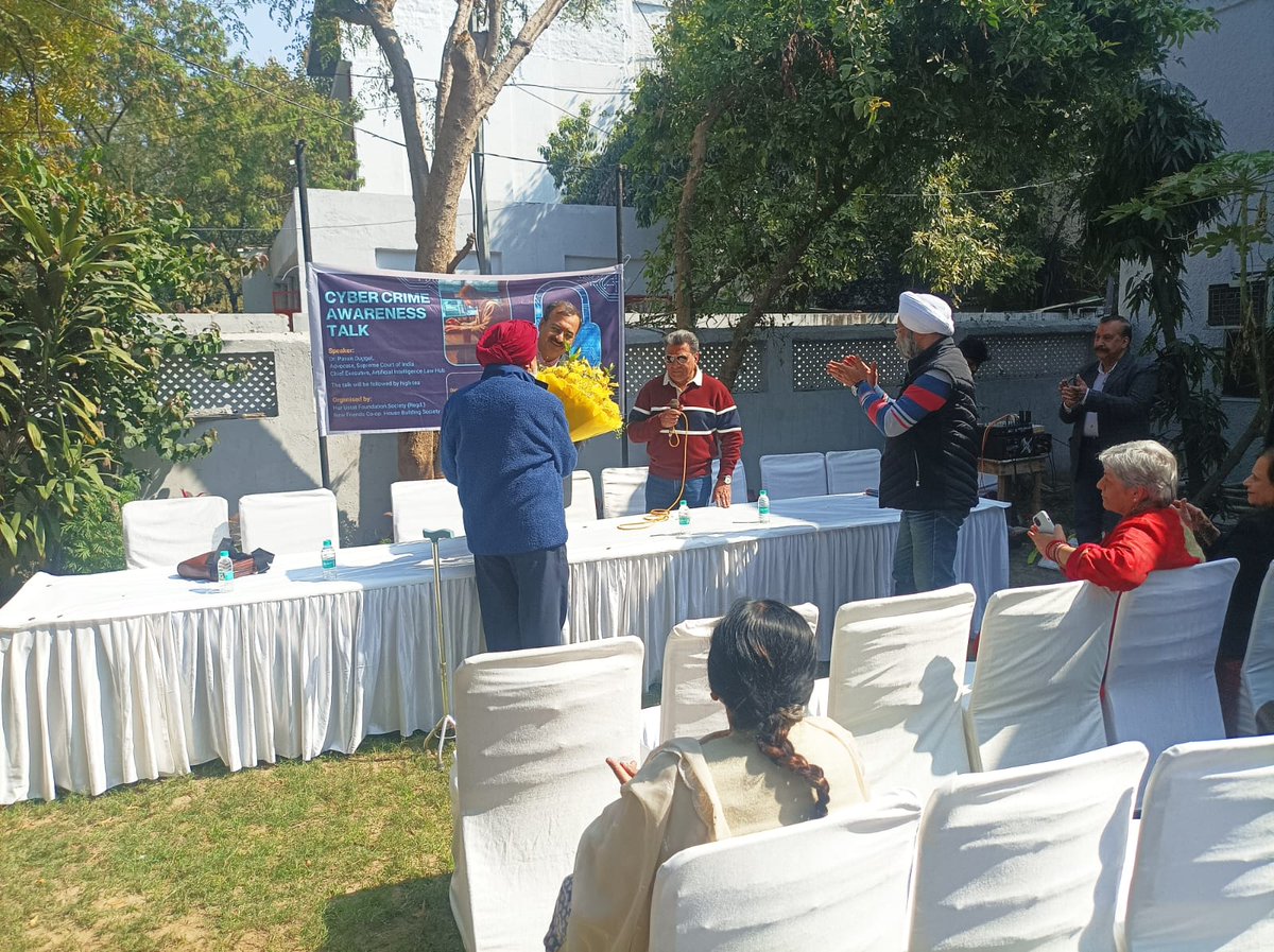 A Cyber Awareness Program was held for New Friends Colony residents on 15 Feb,2026 led by Dr.Pavan Duggal sharing practical tips to stay safe from online frauds.
Organised by Har Ustat Foundation Society NFC &amp; New Friends Co-Operative House Building Society Ltd. #CyberAwareness