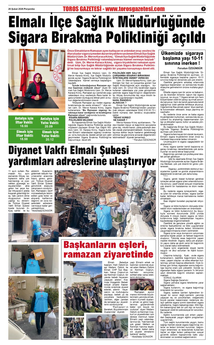 Bugün
Toros Gazetesi
3 ncü sayfa