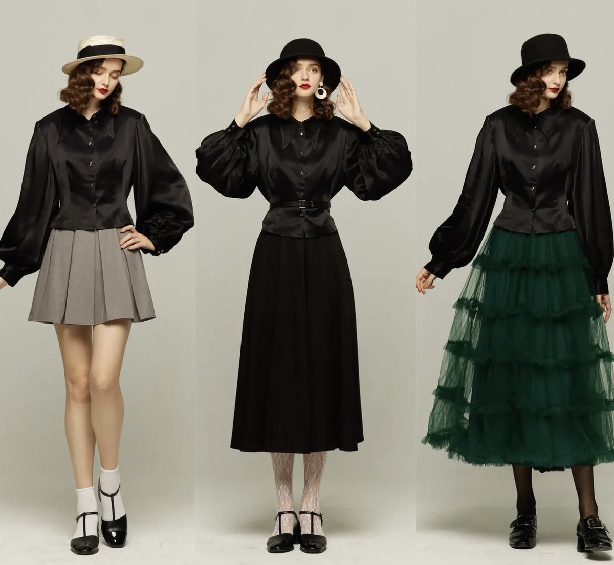 【TNEWTIES】ドアノブについた指紋 ドアノブに付いた指紋》ウエストマークレーヨンブラウス-Black – Tnewties