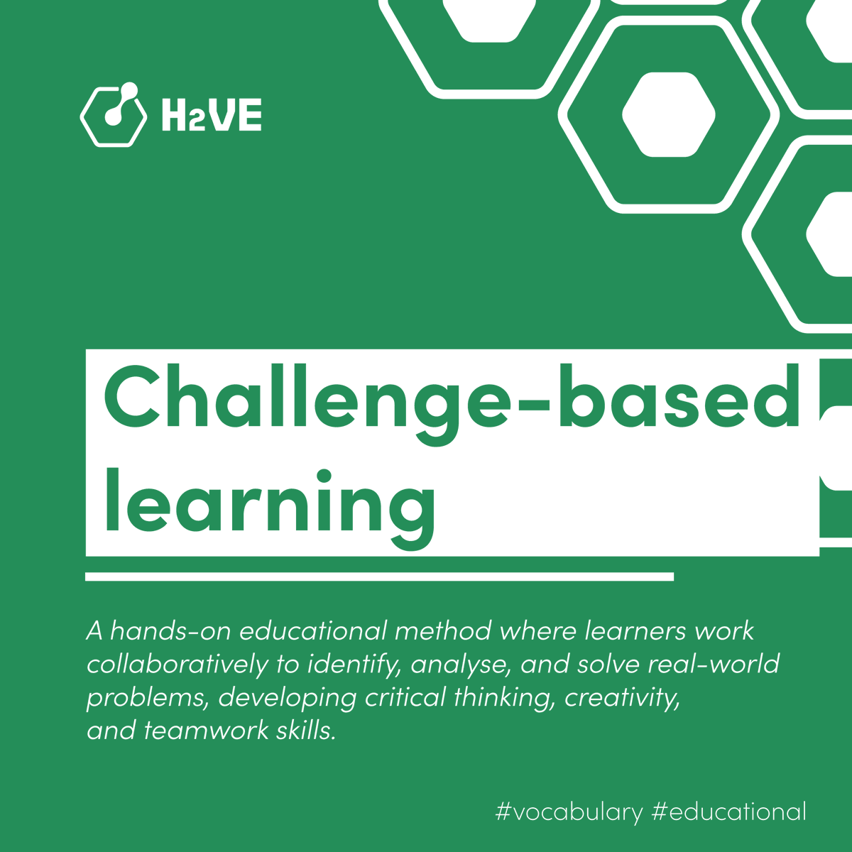 🔍 H2VE Vocabulary | Challenge-based Learning

A hands-on method where learners collaborate to solve real-world problems, building critical thinking, creativity and teamwork. It strengthens applied skills for hydrogen education.

#H2VE #ChallengeBasedLearning #HydrogenSkills