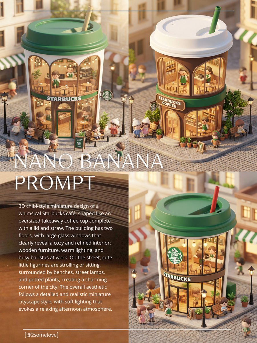 2somelove's tweet photo. ✨ Starbucks Miniature World Style
📸 Copy the prompt below. Pure vibes! A miniature world tucked inside a coffee cup 🪴
#NanoBananaPro #AIDrawing #AIPortrait #HealingPhotography #PromptSharing #AIMagic #Starbucks #StarbucksArchitecture #MiniatureWorld #MiniatureModel https://t.co/2OLrtBTWJe