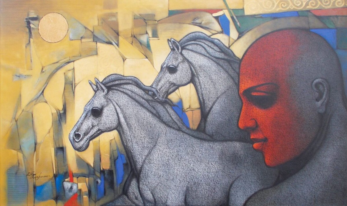 Experience the fusion of human contemplation and animalistic vigor in this captivating large-scale work by Rajan Raghavan. 

Message us for more information!
WhatsApp: +91 9819187697 - Bhavya Gala 
Email: bhavya@rhythmartgallery.com

#rhythmartgallery #RajanRaghavan