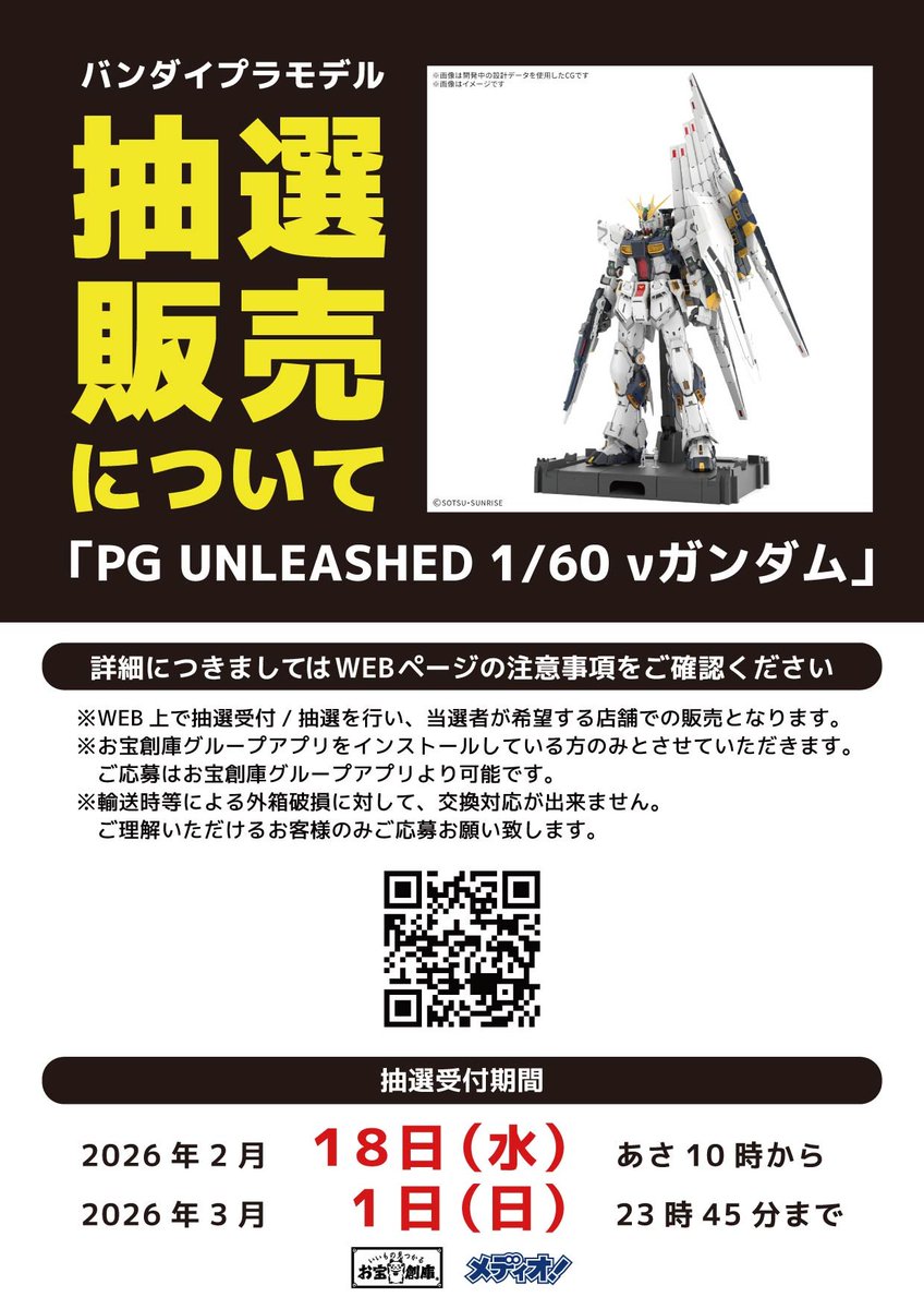 📢抽選販売のご案内 #バンダイ 「PG UNLEASHED 1/60 νガンダム」 再