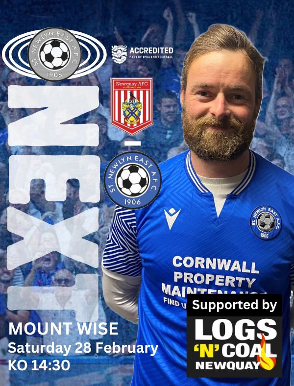 StNewlynEastFC's tweet photo. Our next fixture is a short trip to Mount Wise on Saturday when - supported by Newquay Logs ‘N’ Coal - we face Newquay Reserves. #comingbacktogether @swsportsnews @devoncornwallfc @Cornishfootball https://t.co/CgvighEvoS