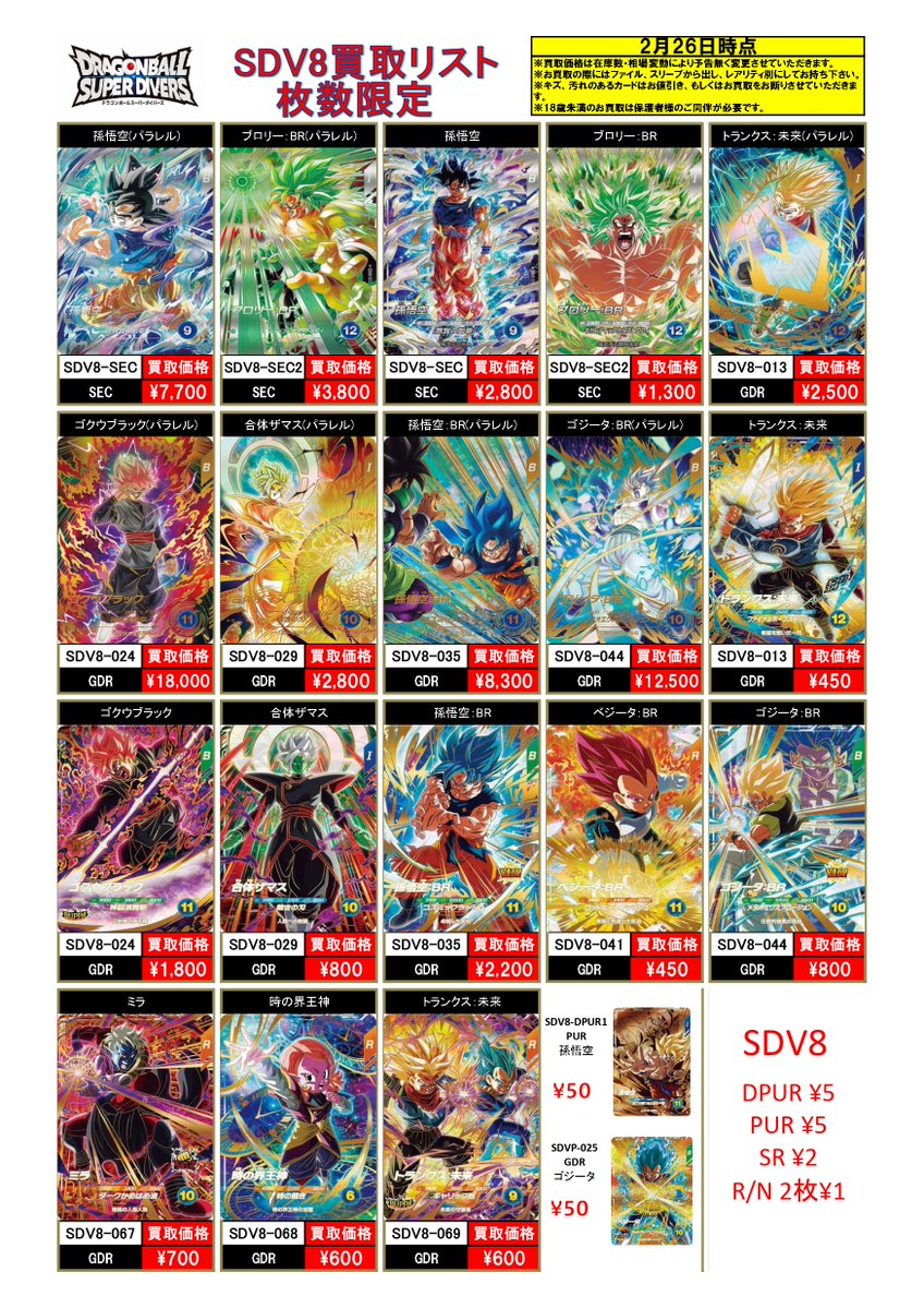 2/26 ダイバーズ買取情報🐉 【 #SDV8】 SDV8-SEC #孫悟空 パラレル