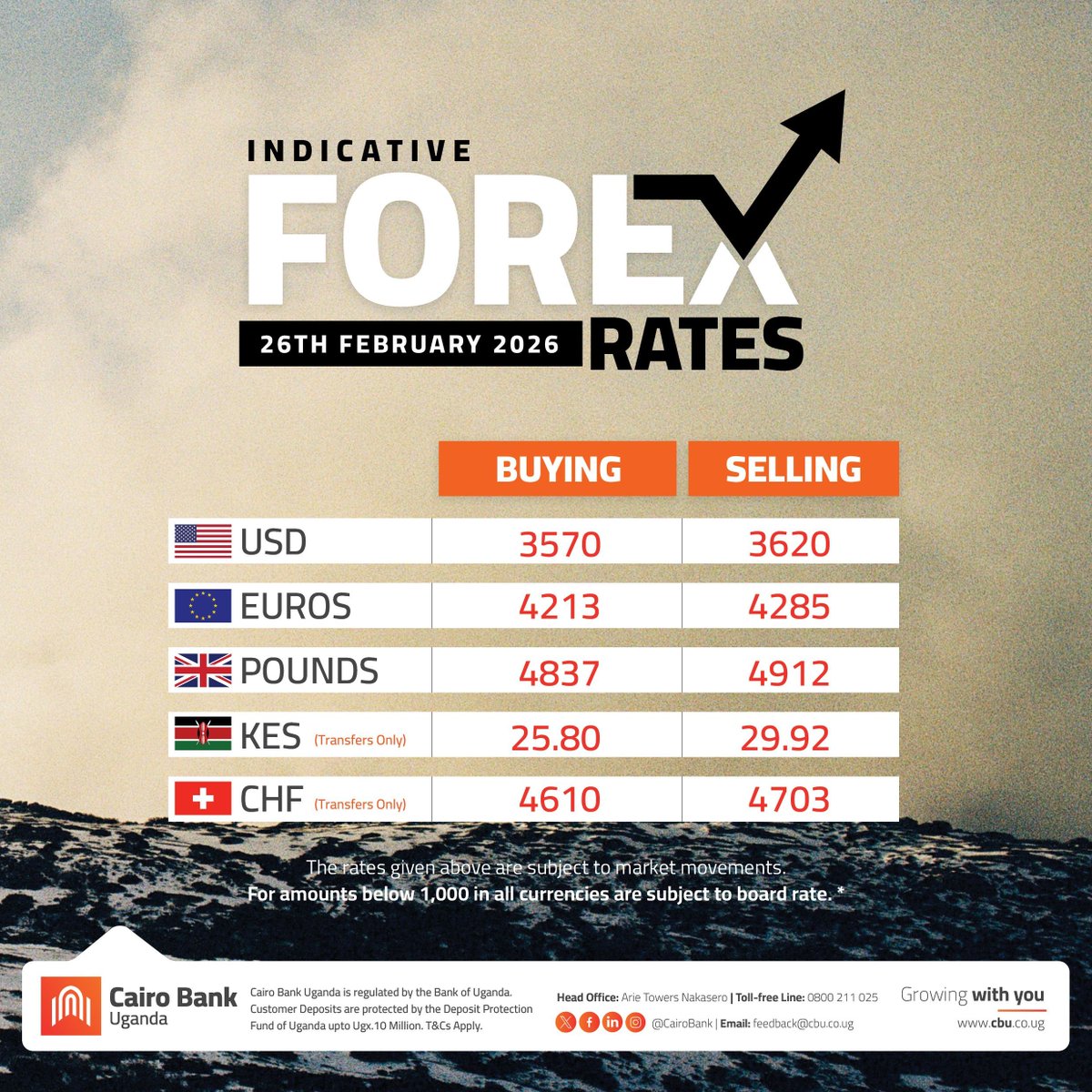 Forex Rates | 26 February 2026
The rates given are subject to market movements ⚠️❗️

#CairoBank #ForexExcellence #CurrencyCBU