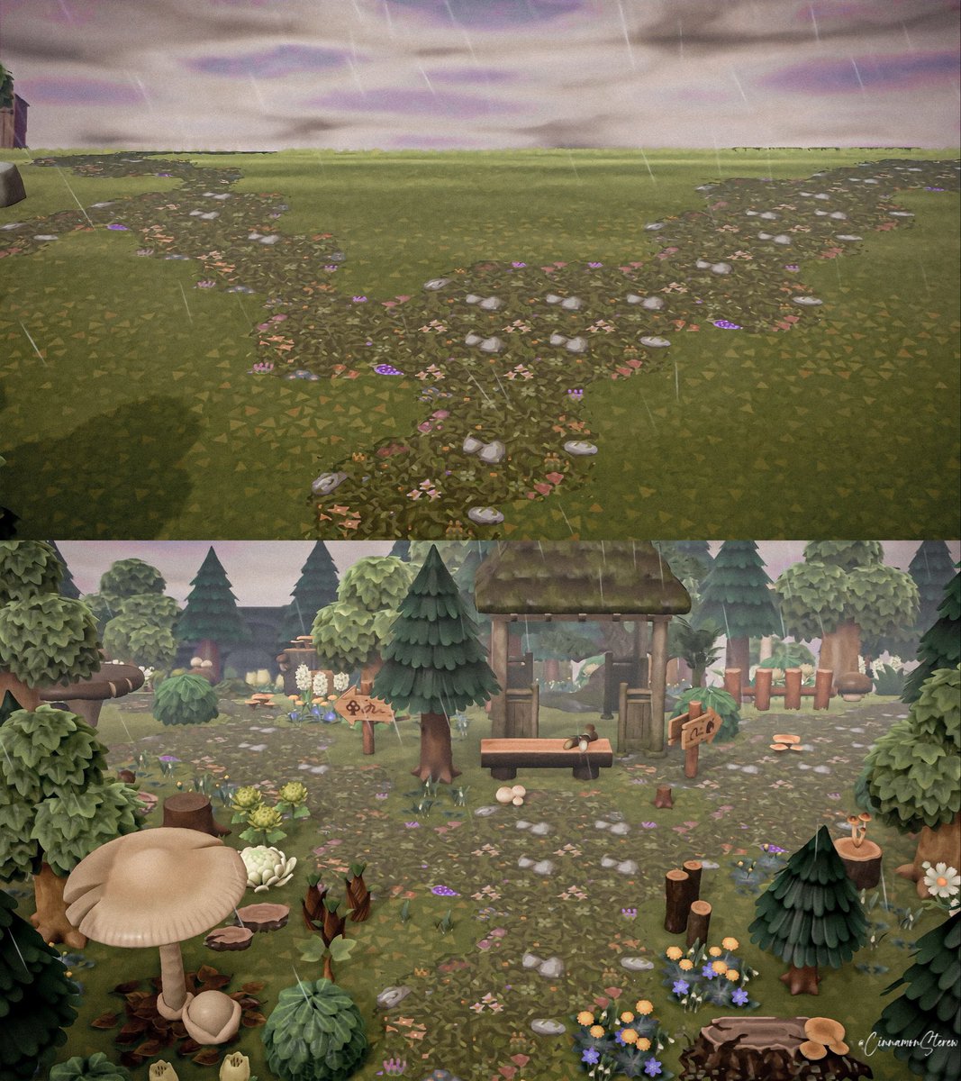 A rainy forest with no terraforming. 🌲 #acnh #AnimalCrossing