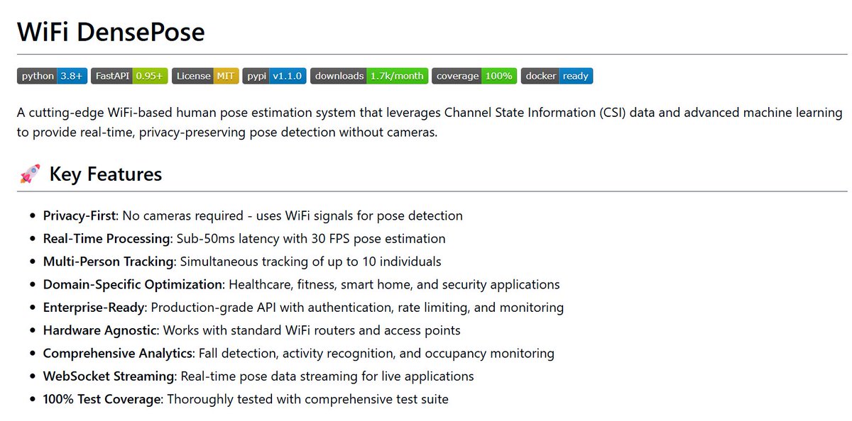 Holy shit... someone just built software that sees you through walls using WiFi.

It's called WiFi-DensePose and it maps your full body pose in real-time no camera, no sensor, no special hardware.

Just the router sitting in your living room.

Governments and corporations have