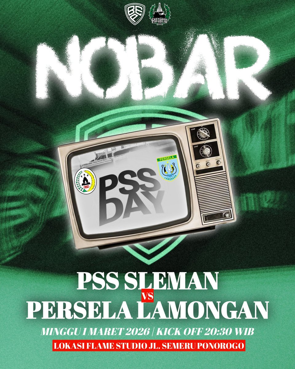 🚨Rapatkan Barisan Sleman fans Ponorogo &amp; Sekitarnya❗

Nobar PSS vs PERSELA
🗓️1 Maret 2026 | Kick Off 20:30 WIB
📍Flame Studio &amp; Kopi (Jl. Semeru, Banyudono, Ponorogo)
🎫 HTM Just Order