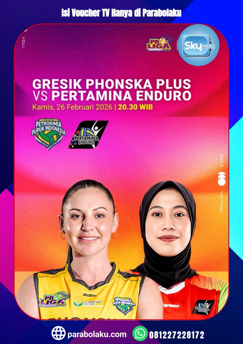 Laga panas, bintang bersinar, atmosfer memanas!
🏐 Proliga 2026⏰ 20.30 WIB
Info &amp; order di :
🤖 WA AI Agent (Respon Instant) : wa.me/6287838575758
👩‍💼 WA CS &amp; Sales (Bantuan Manual) : wa.me/6281227228172
🌐 Kunjungi kami : parabolaku.com