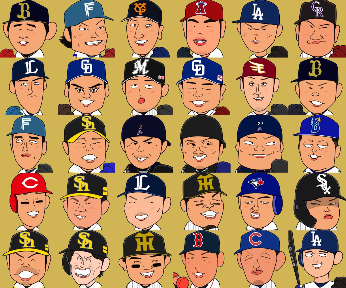 モラハラ野郎の似顔絵 侍ジャパン似顔絵】 #平良海馬 を #藤平尚真 に差し替え。 #石井大智