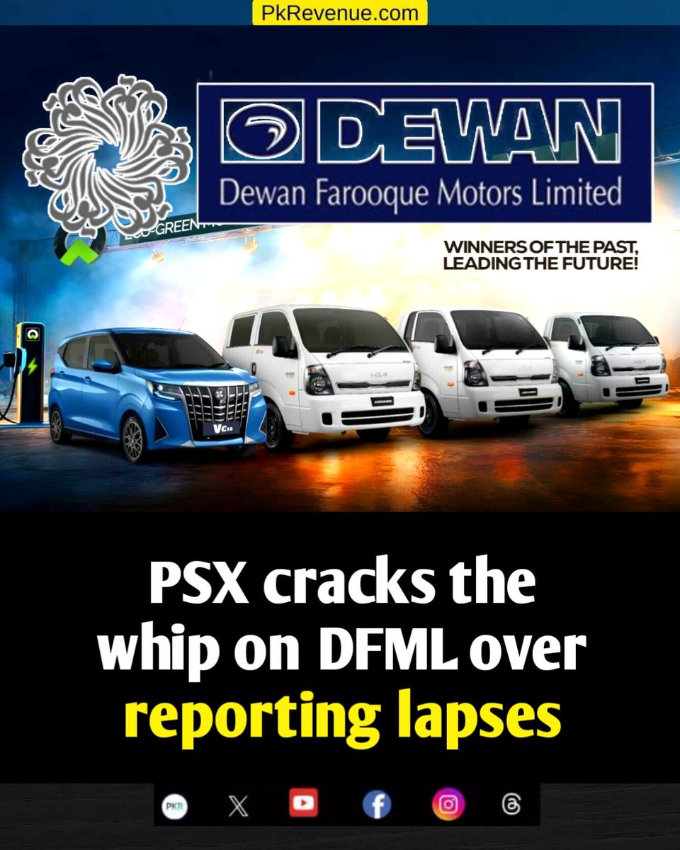 pkrevenue's tweet photo. PSX cracks the whip on DFML over reporting lapses
Read More: https://t.co/Agh6AwmzRp
#DFML #PakistanNews #PSX #PSXNews https://t.co/CTc62AOauK