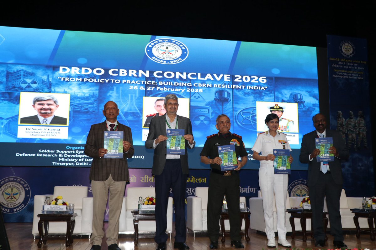DRDO is organising two days Conclave at Manekshaw Centre, Delhi during 26-27 February 2026 on Chemical, Biological, Radiological and Nuclear (CBRN) preparedness, bringing together experts and policymakers from the Armed Forces, CAPFs, NDRF to strengthen India’s response