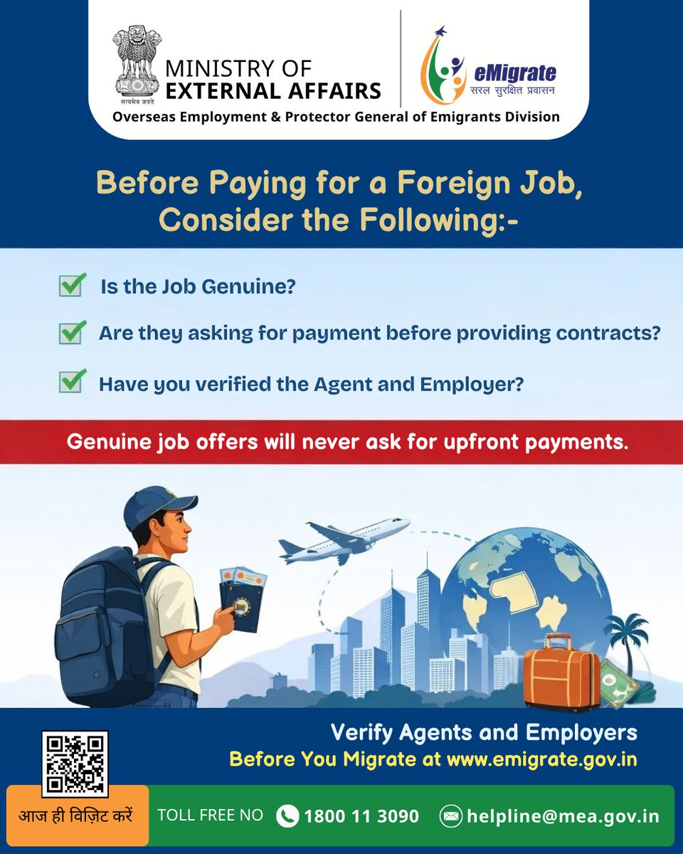 ProtectorGenGOI's tweet photo. Big opportunities should never come with pressure to pay.
If money is demanded before contracts, stop and verify.
Smart decisions today protect your future tomorrow.

👉 Verify agents and employers: https://t.co/3yQKxGKOe8 https://t.co/Kx3Yne0j8n