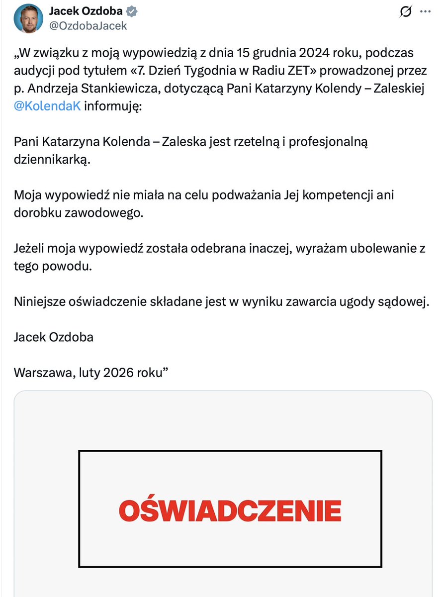 No proszę bardzo, cham Jacek Ozdoba w jakiś sposób próbuje przeprosić 👇
Niech się niesie 😎