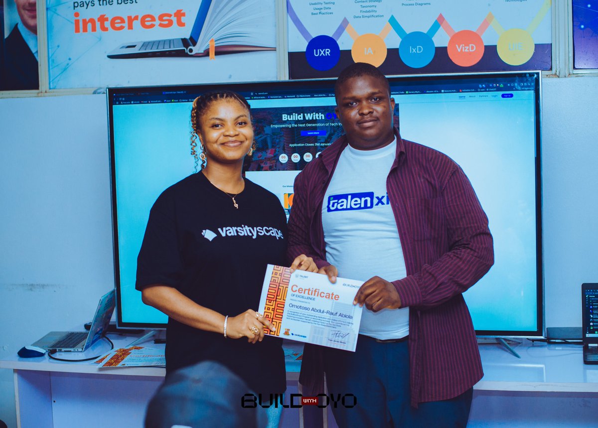 0RADEV03's tweet photo. Excited to receive a Certificate of Excellence for the #BuildWithOyo program! 

Huge thanks to @atcafricahq  and the @Oyotalenttribe  for the recognition and for fostering such a vibrant tech community. Onwards and upwards! 

#OyoStateTech #Innovation #BuildWithOyo #TechCommunity https://t.co/opIpmWQ4QJ