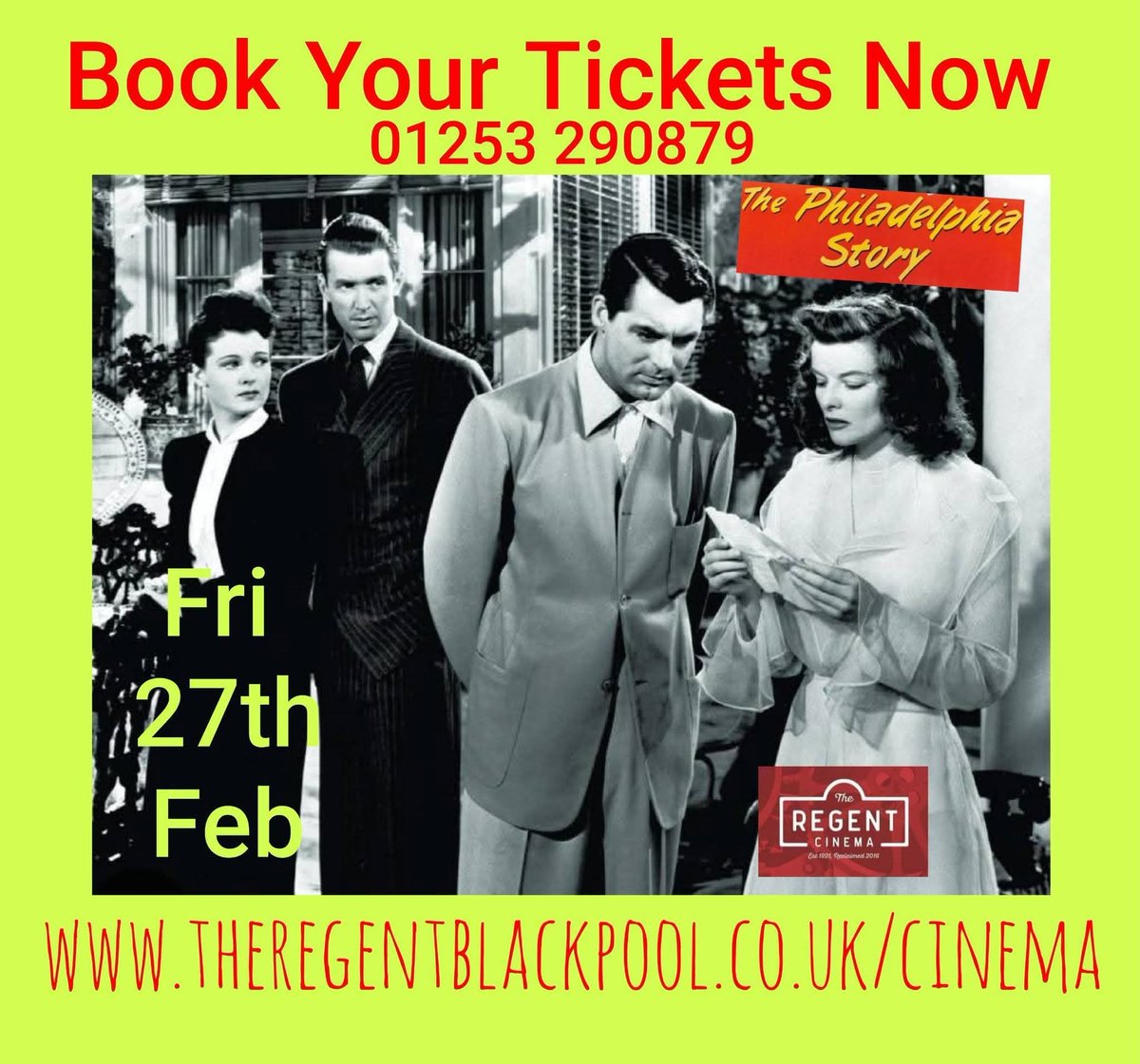 <a href="/regentcinemabp/">The Regent Independent Cinema</a> 🐦
All tickets are bookable now.
Book now
theregentblackpool.co.uk/cinema
The Regent Cinema 
☎️ 01253 290879 
#TheRegentCinema #RegentCinemaBlackpool #TheRegentBlackpool #ThePhiladelphiaStory #PhiladelphiaStory