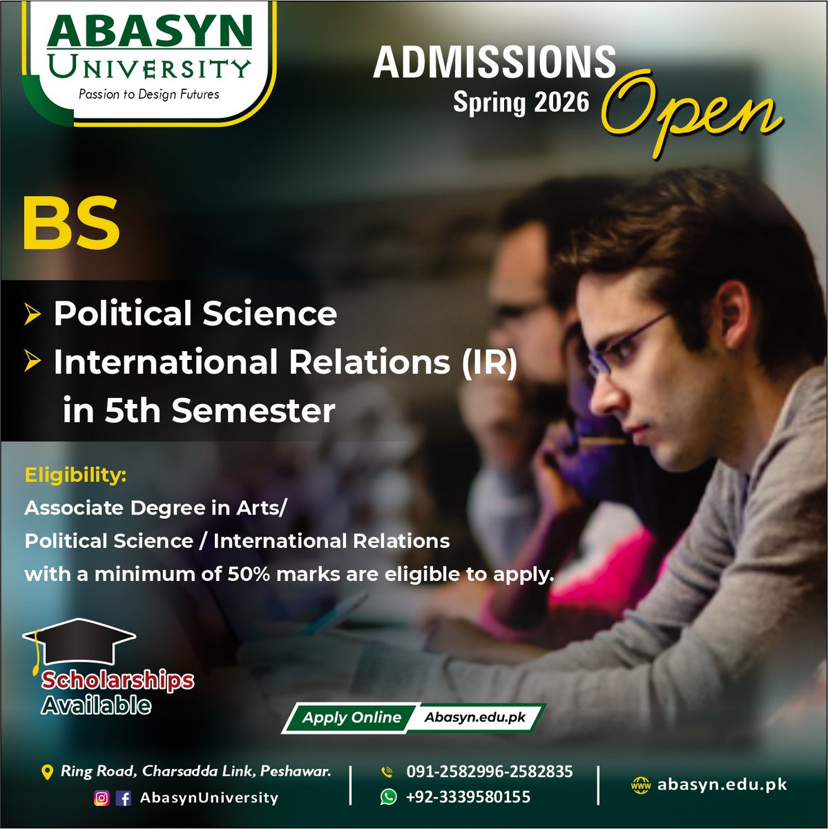 ADMISSIONS OPEN | SPRING 2026: #AbasynUniversity #Peshawar #politicalsciencedenier