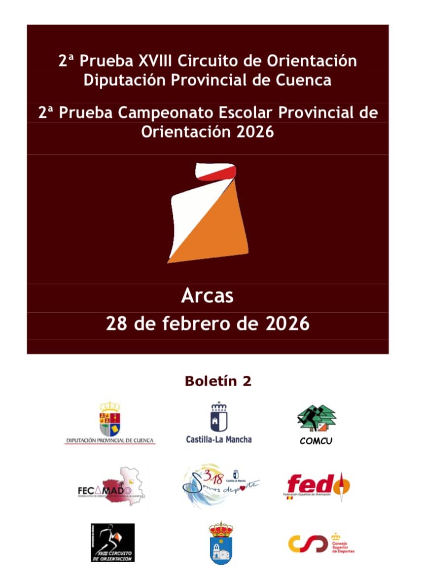 DeportesDipuCu's tweet photo. Este sábado, 28 de febrero, tendrá lugar en Arcas, la 2ª prueba del XVIII Circuito de Orientación Diputación Provincial de Cuenca. También, 2ª prueba del Campeonato Escolar Provincial de Orientación 2026.
INFO: https://t.co/GVU2lNNFuy
@dipucuenca #Arcas #cuenca #orientacion https://t.co/Un3Gjqd2P9