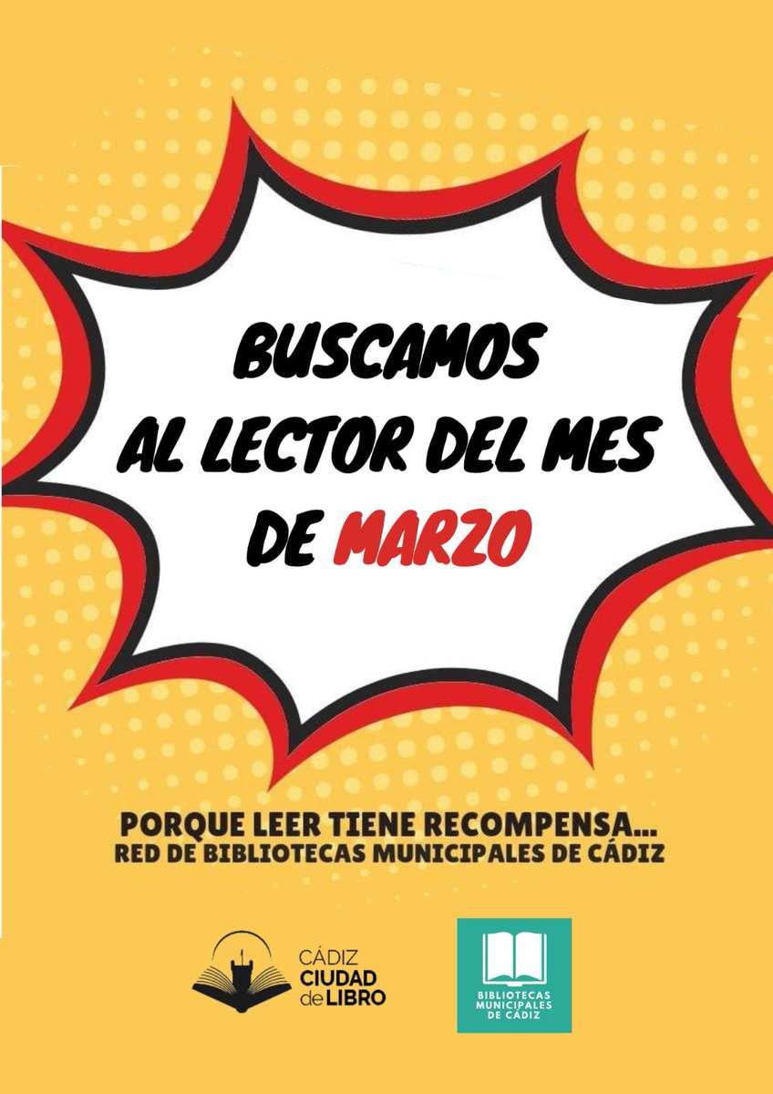 BMCadiz's tweet photo. 📚Aunque sea domingo, tu #biblioteca está siempre en marcha. Y hoy, que comienza el mes de #marzo, ya estamos buscando al #LectordelMes
Infórmate en tu #biblioteca más cercana https://t.co/uRYSo5iqIq