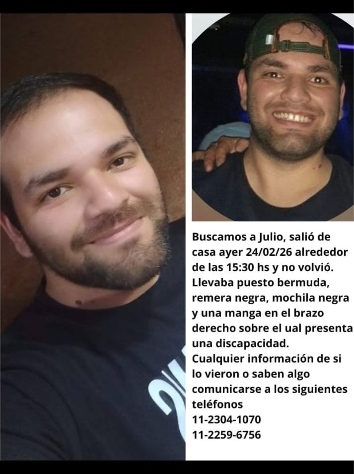🚨 BUSCAN A JULIO: NO APARECE HACE DOS DÍAS E INVESTIGAN SI FUE AL ENCUENTRO DE UNA SUPUESTA EMPLEADA BANCARIA
- La investigación tramita tanto en CABA como en Ciudadela