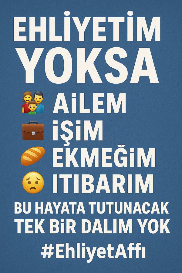 Yıllarca süren ehliyetsizlik,
200 bin TL’ye varan cezalar,
hayattan dışlanmış 1 milyona yakın insan…

Bu artık trafik meselesi değil,
adalet meselesi.

YaEhliyet YaSeçim
#ŞoförSandıkDiyor