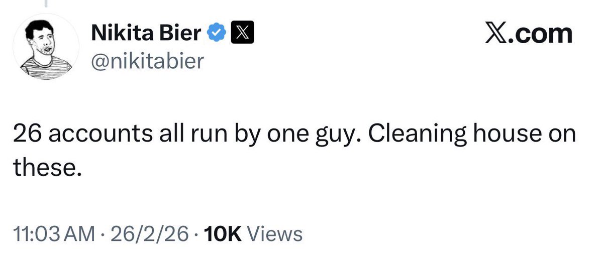 Ini gila sih, total ada 26 akun X di mainin sama satu orang doang?? 💀

Reply guy dari niche web3 lagi banyak di suspended sama X terutama nikita pelaku utamanya 

Gak kebayang total 26 akun dipegang satu orang tu gimana ceritanya coba, FYI aja itu akun akun gede kalo di anak