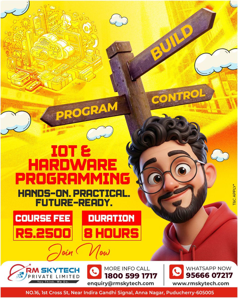 RMSkyTech1's tweet photo. IoT &amp; Hardware Programming Course in Puducherry | Hands-On Practical Training – RM SkyTech
#RMSkyTech #IoT #HardwareProgramming #PuducherryEducation #TechTraining #HandsOnLearning #FutureReady #InternetOfThings #PondicherryTech #SkillDevelopment #AnnaNagar #JoinNow https://t.co/SyMPFCSN4L