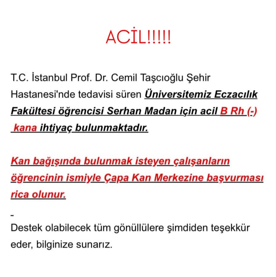cordeliaa178's tweet photo. Dün İstanbul Sağlık ve Teknoloji Üniversitesi içerisinde eski hükümlü bir öğrenci tarafından defalarca bıçaklanan Serhan'ın acil B Rh(-) kana ihtiyacı var.
#okuldaguvendedegiliz https://t.co/5ITm27G53B