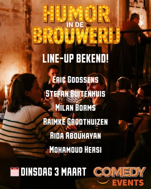 Humor in de Brouwerij.
Er komen dinsdag 3 maart maar liefst zes comedians naar Brouwcafé Frontaal, op deze avond vol humor, bier en gezelligheid.
Tickets à € 15 (plus €0,99 transactiekosten)

Natuurlijk kun je hier vooraf ook gaan dineren, voor een compleet avondje uit. #breda