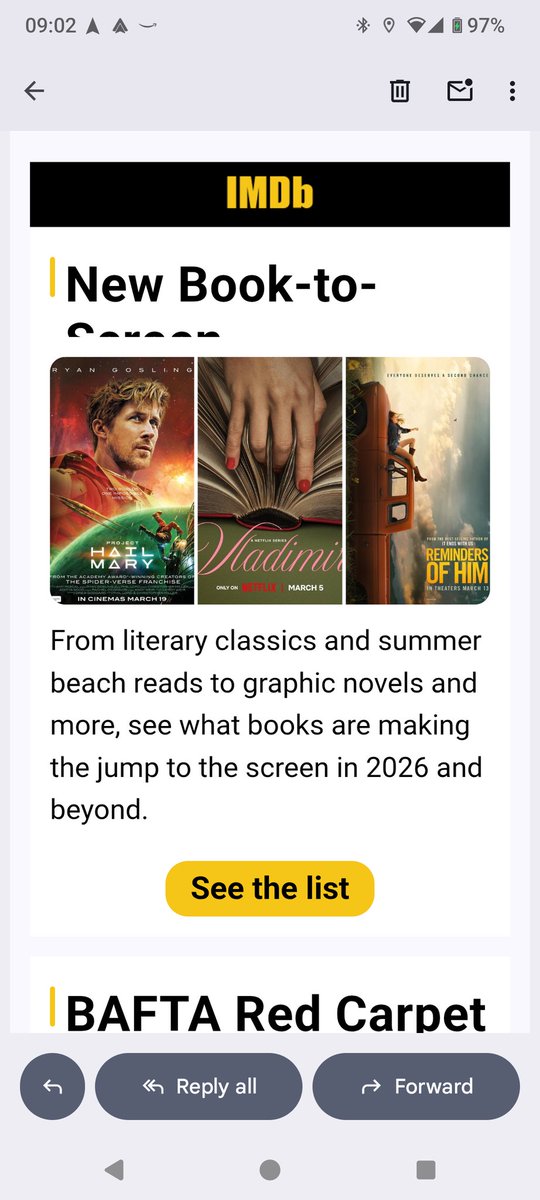 FlippyFF's tweet photo. @IMDb I think your email layout needs tweaking, if only I could read all those headers... https://t.co/2xofRYIei4