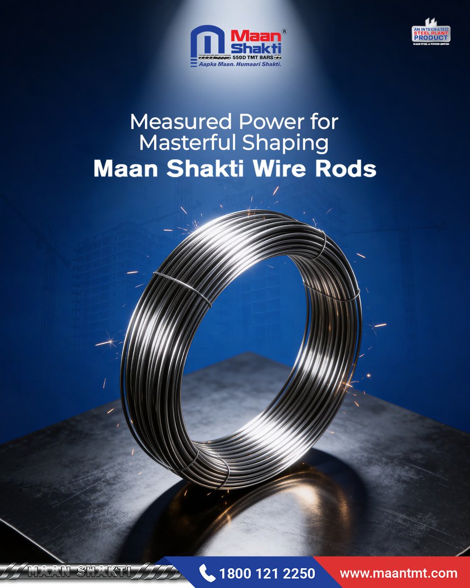 maan_shaktiTMT's tweet image. From small builds to large-scale projects, our wire rods deliver uniform quality, easy workability, and lasting performance trusted by professionals across every site. 🏗️⚙️🔩

#WireRods #EngineeringExcellence #IndustrialStrength #ConstructionMaterials #QualitySteel #Manufacturing