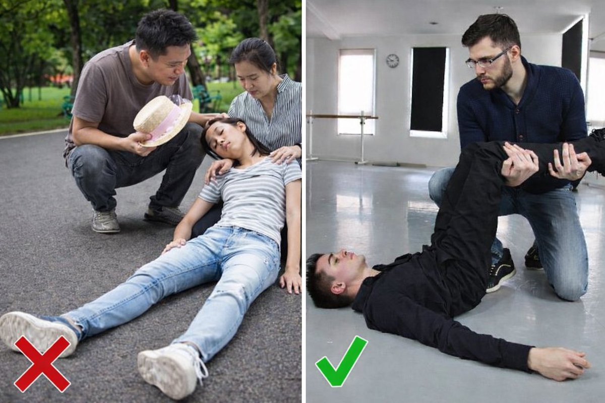 #SEBARIN
Lain kali klo mentemen nemu ada orang tbtb pingsan, JANGAN lakuin:
❌ Nyenderin korban
❌ Ngedudukin korban
❌ Ngerebahin korban dg kepala disangga/ditinggikan

Instead:
✅ Merebahkan korban perlahan2 sambil mengangkat kaki lebih tinggi dari jantung.
