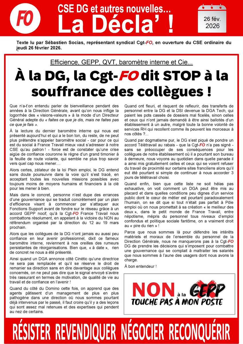 FO France Travail DG tweet media